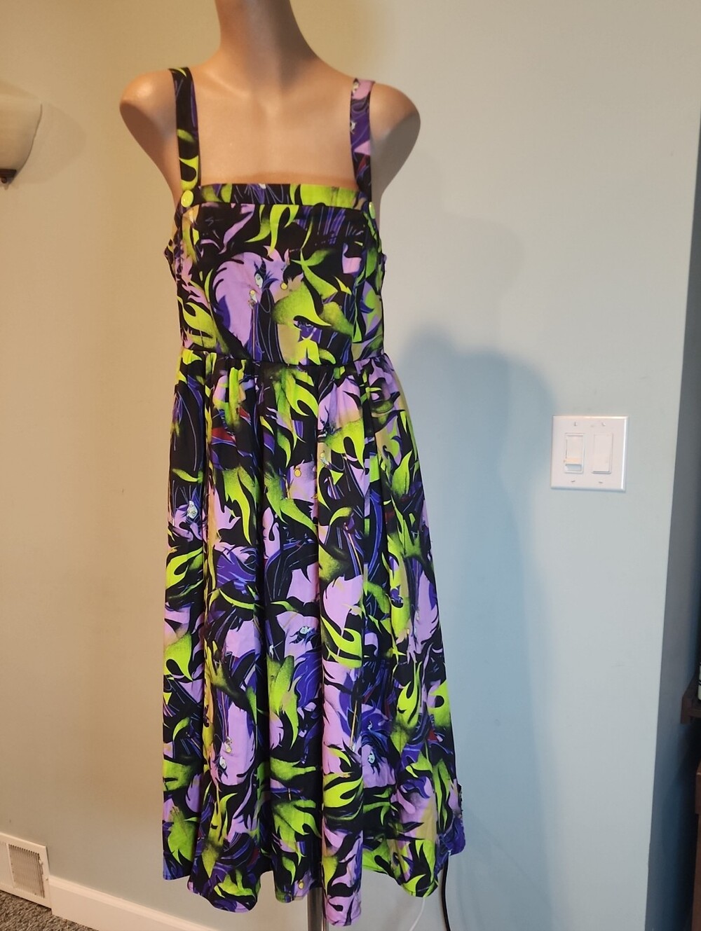 NWT Lmt Ed Torrid Disney Villains Maleficent Midi Stretch Poplin Dress SZ 0